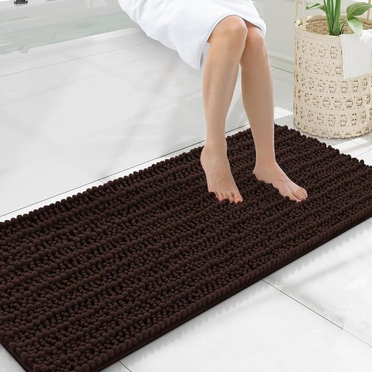 Smiry Bathroom Rugs 47X20, Extra Soft Rubber Backing Chenille Bath Mats | Brown Machine Washable Non Slip Quick Dry Bath Mats for Bathroom Floor, Tub, Shower, Home Decor Accessories