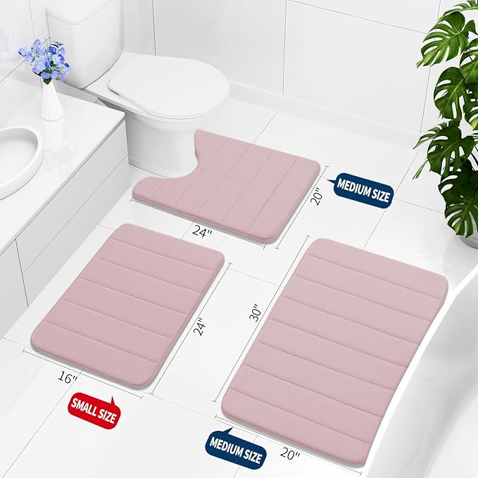 Buganda Memory Foam Bath Mat 24 x 16, Ultra Soft Absorbent Bathroom Rugs | Peach, Machine Washable Quick Dry Bath Mats for Bathroom Floor, Shower and Tub, Home Decor Accessories