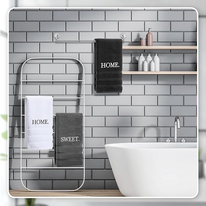 3 Pcs Hand Towels Bathroom Set,Black,Home Sweet Home | Embroidered Cotton Farmhouse Towels, Kitchen Decor, Rustic Boho Decorative with Text Labels, Guest Bath Home