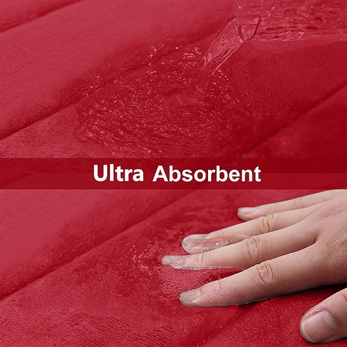 Buganda Memory Foam Bath Mat 47 x 20, Ultra Soft Absorbent Bathroom Rugs | Red, Machine Washable Quick Dry Bath Mats for Bathroom Floor, Shower and Tub, Home Decor Accessories
