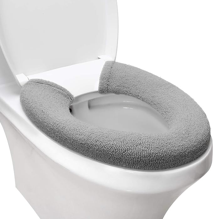 Toilet Seat Cover with Snaps Fixed,Thick Warmer,Machine Washable(grey) | soft thicker warm,easy to install,stretchable,non slip pad,stay in place,universal size,fit most toilet,reusable portable