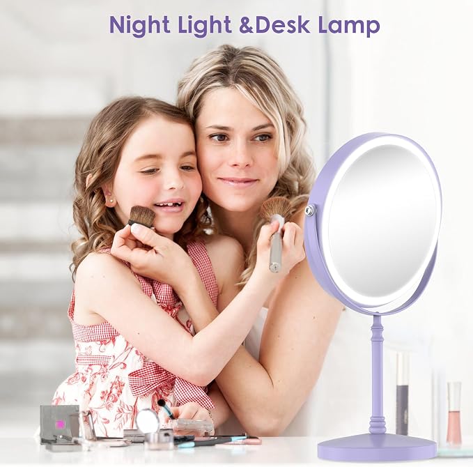 DEIOVWXS Makeup Mirror, Rechargeable Vanity Mirror with 3 Lights, 1X/10X | Adjustable Brightness, 3000mAh, Double-Sided, Gift for Mom, Women, Wife, Girls, Dorm Room Essential