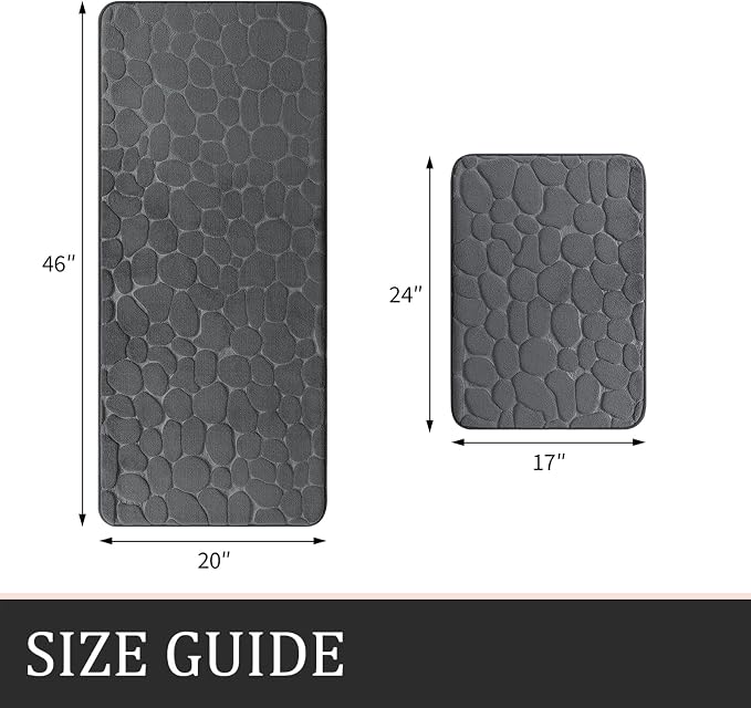 YIHOUSE Bathroom Rugs Mat Set, Memory Foam Bath Mat 2 Piece Dark Grey | 17x24&20x46, Non Slip, Water Absorbent, Washable, Bath Mat For Bathroom, Sink and Toilet