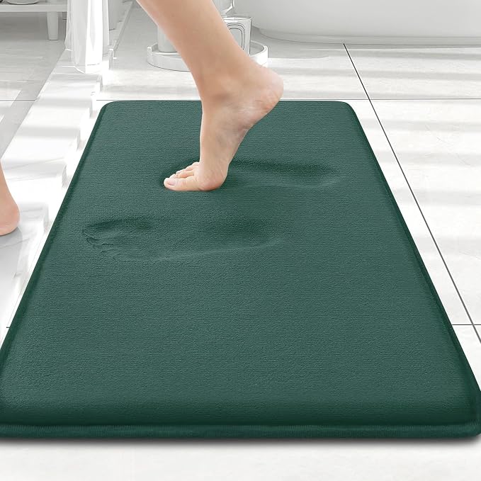 Smiry Memory Foam Bath Mat 24x16, Extra Soft and Absorbent Bathroom Rugs | Green, Quick Dry Machine Washable Non-Slip Bath Mat for Bathroom Floor, Shower and Tub