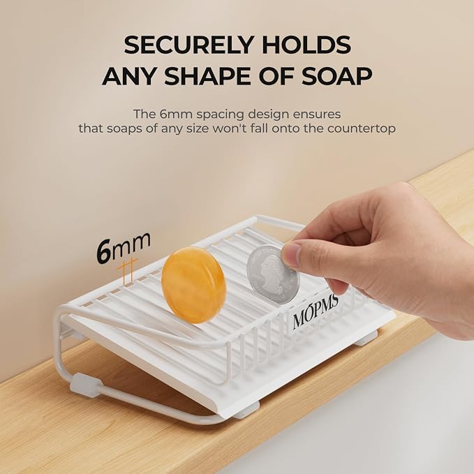 MOPMS Self Draining Soap Dish, Carbon Steel Bar Soap Holder for Shower | Waterfall Design Soap Saver for Bathroom, Kitchen Sink and Countertop, Sponges, Dispensers, White