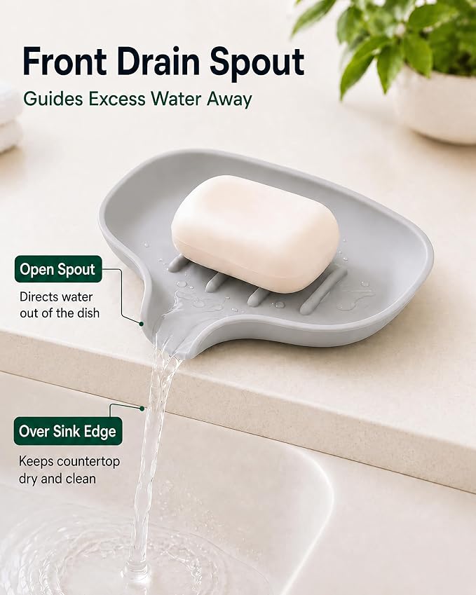 3 Pack Soap Bar Holder, AIMAIAIMAI Self Draining Soap Dish, Quick Drainage, Soap Dishes for Bathroom, Shower, Silicone Soap Tray for Kitchen, BPA-Free, Dishwasher Safe (Gray)