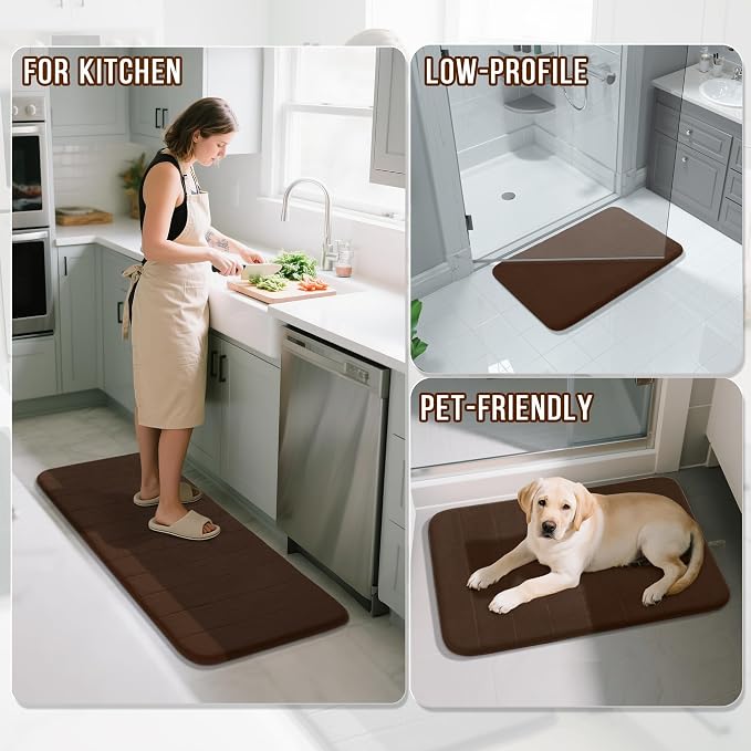 Yimobra Bathroom Runner 60"x24", Non Slip Memory Foam Bath Mat, Super Soft Water Absorbent Hallway Carpet, Machine Washable Rug for Vanity Tub Shower, Brown