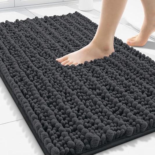 Smiry Bathroom Rugs 30X20, Extra Soft Rubber Backing Chenille Bath Mats | Dark Grey Machine Washable Non Slip Quick Dry Bath Mats for Bathroom Floor, Tub, Shower, Home Decor Accessories