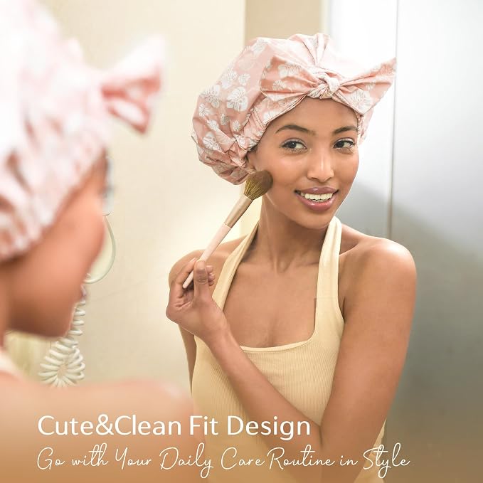 Yanibest Shower Cap for Women Reusable Waterproof, Adjustable Hair Cap | Non-Slip, Durable & Cute Washable Bath Hair Hat