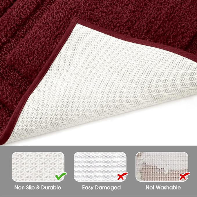 HOMEIDEAS Burgundy Red Bath Rugs Set of 3, Non Slip Bath Mats | Super Absorbent, Plush Microfiber, Machine Washable, Stain Resistant, Easy Care, Perfect for Modern Bathroom Decor