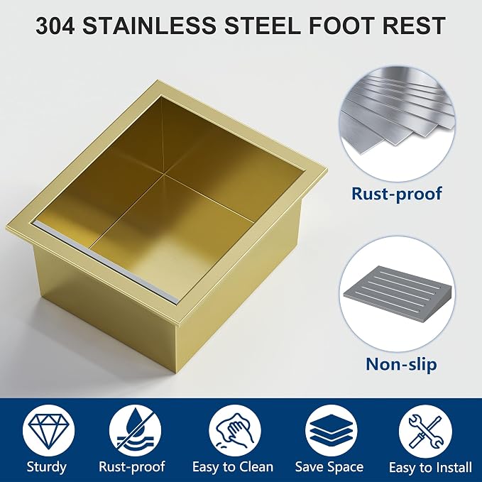 Neodrain Shower Foot Rest for Shaving Legs, 304 Stainless Steel Shower Niche, Recessed Shower Step for Shaving Legs,Niche for Shower Wall, Bathroom Foot Rest (Golden, 6.7" x 6")