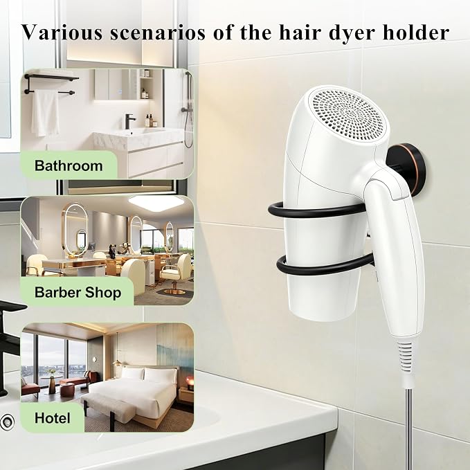 Bathroom Hair Dryer Holder Hair Care Tools Holder Wall Mount Chrome Finished Stainless Steel-Balck