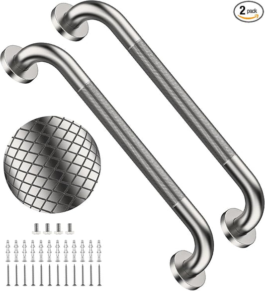 20 Inch Polished Chrome Shower Grab Bar with Anti-Slip Knurled Grip,YuanDe Stainless Steel Bathroom Grab Bars，Shower Handrail Support, Handicap Elderly Balance Assist Handles