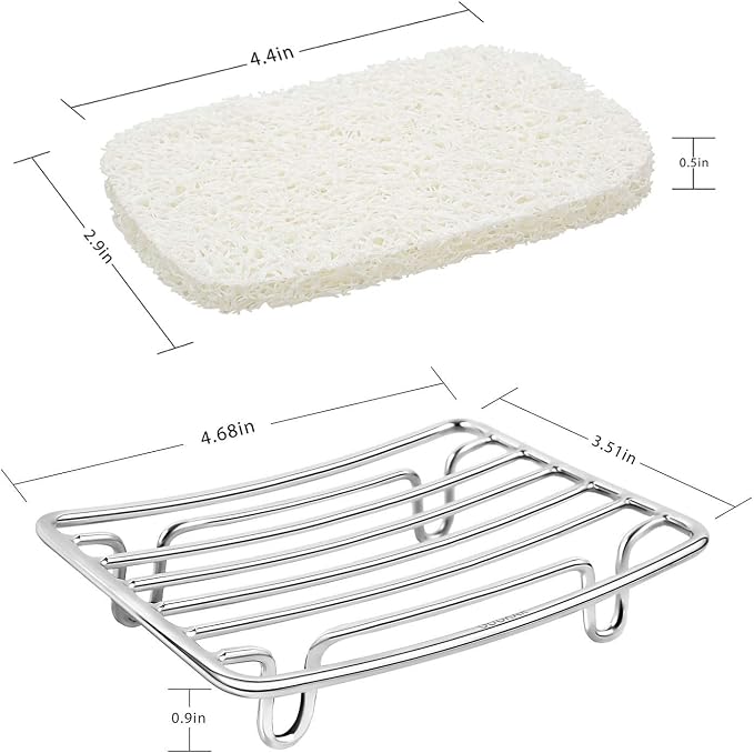 Bar Soap Dish Holder for Shower Bathroom Stainless Steel Rust Proof Self Draining with White Soap Saver Pad