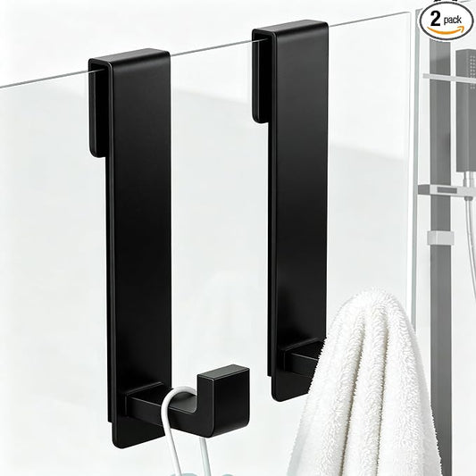 WUIVIUT Heavy-Duty Stainless Steel Over The Glass Door Shower Hooks - Towel Hooks for Fits 3/8" (10mm) Thick Shower Glass Door Bathroom Holder for Washroom(L Shape, 2 Pack)