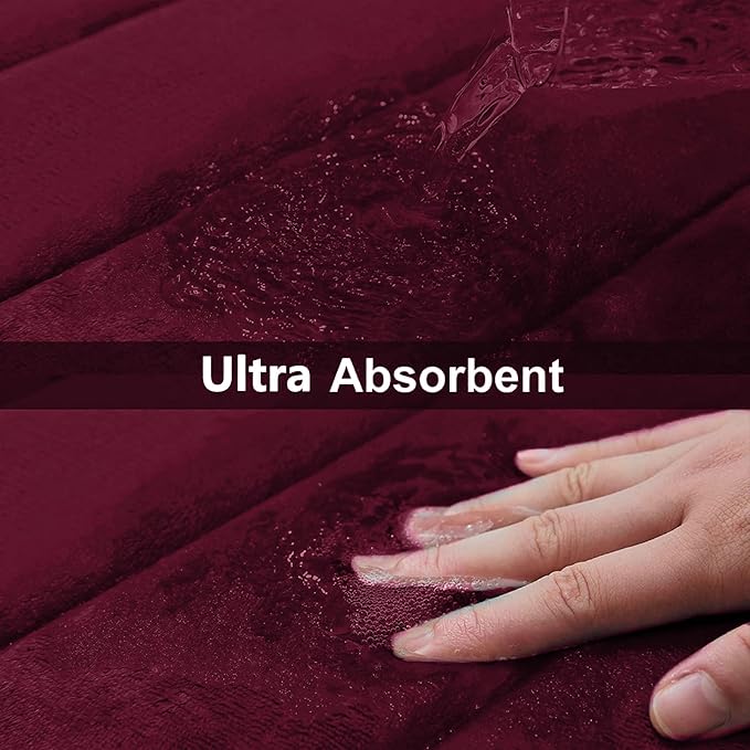 Buganda Memory Foam Bath Mat 47 x 24, Ultra Soft Absorbent Bathroom Rugs | Burgundy, Machine Washable Quick Dry Bath Mats for Bathroom Floor, Shower and Tub, Home Decor Accessories