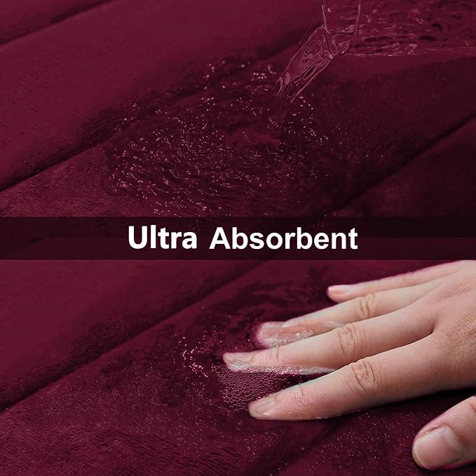 Buganda Memory Foam Bath Mat 30 x 20, Ultra Soft Absorbent Bathroom Rugs | Burgundy, Machine Washable Quick Dry Bath Mats for Bathroom Floor, Shower and Tub, Home Decor Accessories