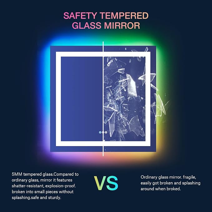 LOAAO 36"X36" RGB LED Bathroom Mirror with Lights, UL Listed | Anti-Fog, Dimmable, RGB Backlit + Front Lighted, Memory Function, Tempered Glass