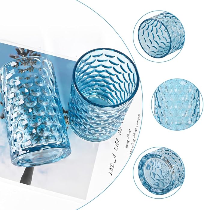 Glass Toothbrush Holder, Blue Bathroom Toothbrush and Toothpaste Holder Set, 11 oz Bathroom Tumbler Cup Set, Decorative Countertop Storage Cups Organizer for Toothpaste, Brushes