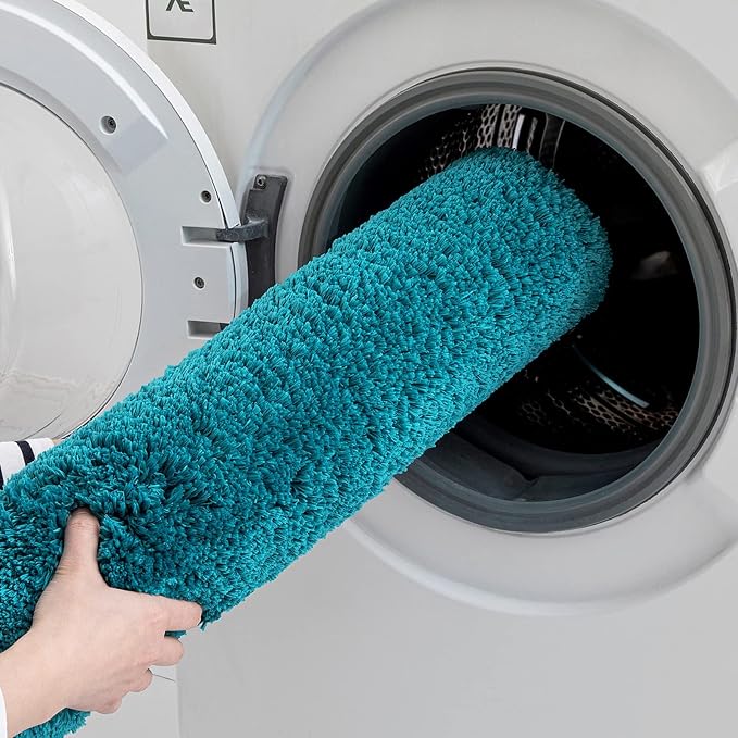 MIULEE Teal Bathroom Rugs Set 2 Piece Soft Bath Mats 20x20+16x24 Inch | Absorbent Microfiber Bath Mat and U-Shaped Toilet Rug, Non Slip, Quick Dry, for Bathroom Floor Tub Showers, Machine Washable
