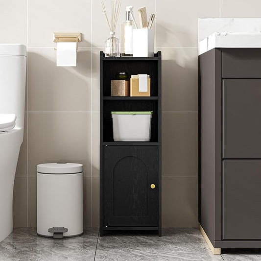 Hzuaneri Bathroom Storage Cabinet, Corner Floor Cabinet with Doors and Adjustable Shelf, Narrow Toilet Paper Cabinets, Bathroom Organizer for Small Spaces, Black BC29704X
