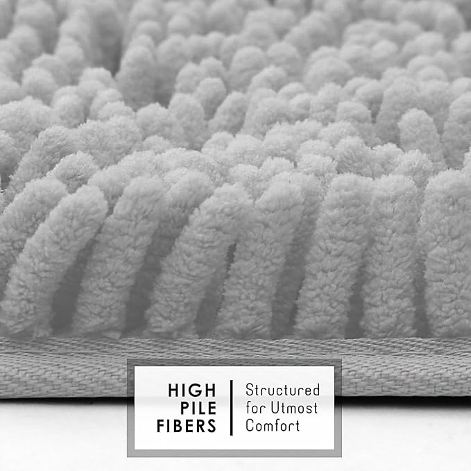 Hearth & Harbor Bathroom Rugs, Chenille Bath Mat - Machine Washable Bath Mats for Bathroom Non-Slip Backing Rubber, Quick Dry Bathroom Mat - Silver 17x24-20x24