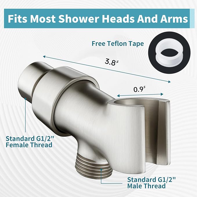 BRIGHT SHOWERS All Metal Handheld Shower Head Holder, Adjustable Shower Arm Mount with 360 Degree Rotatable Brass Ball Joint and Hose Connector, Universal Wall Hook Bracket, Brushed Nickel