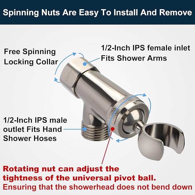 Shower Head Holder All Metal and Extra Long Stainless Steel 6 ft. Hose,Adjustable Shower Arm Bracket for Handheld ,Brass Hand held Showerhead Mount C-Style Brushed Nickel