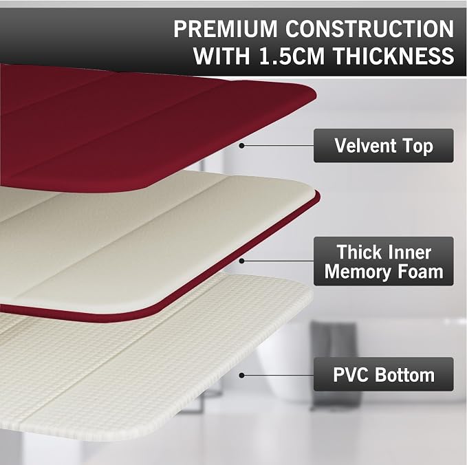BurgundyBathroom Rugs Set 2 Piece Memory Foam Bath Rugs Non-Slip Bath Mat,Washable Room Mats,Absorbent Shaggy Rugs Super Soft Kitchen Mats, Carpets for Bathroom,Tub,Shower Home Decor