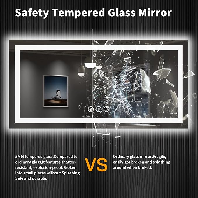 LOAAO 55"X30" LED Bathroom Mirror with Lights, UL Listed | Anti-Fog, Dimmable, 3 Color Temperature, Backlit + Front Lit, Memory Function, Tempered Glass