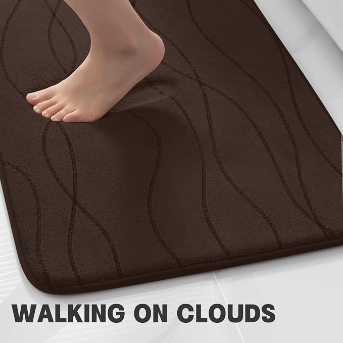 Bathroom Rugs Set 5 Piece, Memory Foam Bath Mat Brown | Ultra Soft, Absorbent, Non-Slip, Machine Washable, for Bathroom, Sink and Toilet