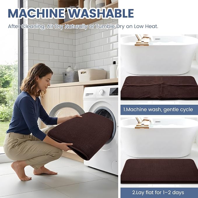 Smiry Memory Foam Toilet Rugs U Shaped 24x24, Extra Soft Bath Mat | Brown Quick Dry, Machine Washable Bath Mats for Bathroom, Shower, Tub and Home Decor Accessories