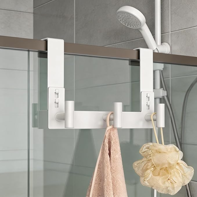 PMMASTO Over The Door Hooks, Fits 1-3/4" Thick Door No Drill Hooks for Closet Bathroom Bedroom Organization, Hanger for Coat Towel Robe (White, 3 T-Hooks)