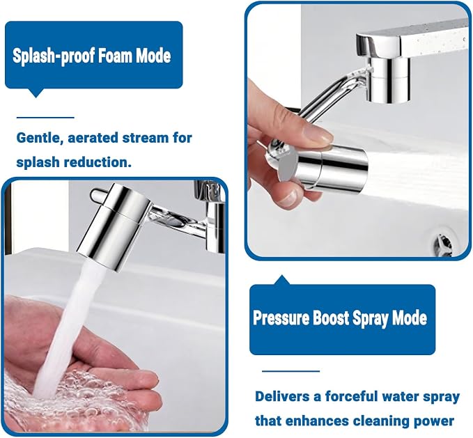Faucet Extender for Bathroom Sink, Dual Modes Bubble Stream & High Pressure Spray, 1440° Rotation 4 Connector Foldable Design, Fits Most Faucets for Kitchen Bathroom Sink, Splash Proof Water Saving