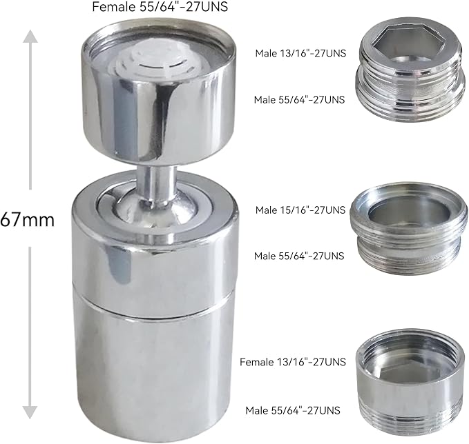 Big Angle Rotate Kitchen Sink Faucet Aerator,kitchen faucet nozzle aerator,faucet extender, 360 degree swivel sprayer for sink tap head.(80° Angle 3 adapters)