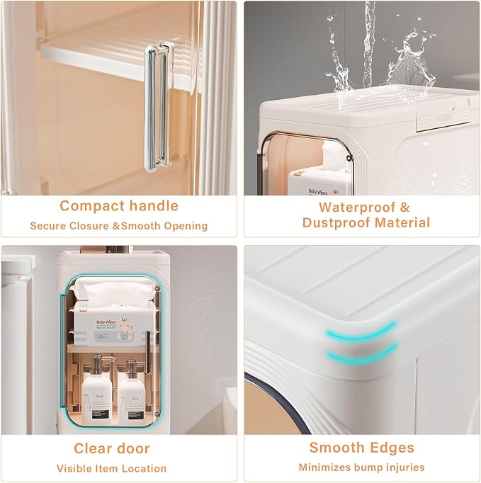 4-Tier Slim Bathroom Storage Cabinet, Tall Narrow Storage Cabinet with Movable Wheels, Adjustable Shelves, Skinny Bathroom Storage Organizer for Small Space, Bathroom, Kitchen, Laundry, Cream White