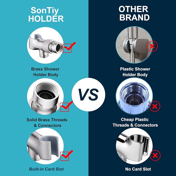 Brushed Nickel Metal Shower Head Holder - Adjustable Mount for Connecting Shower Arm and Hose, Wand Bracket with Swivel Ball Connector