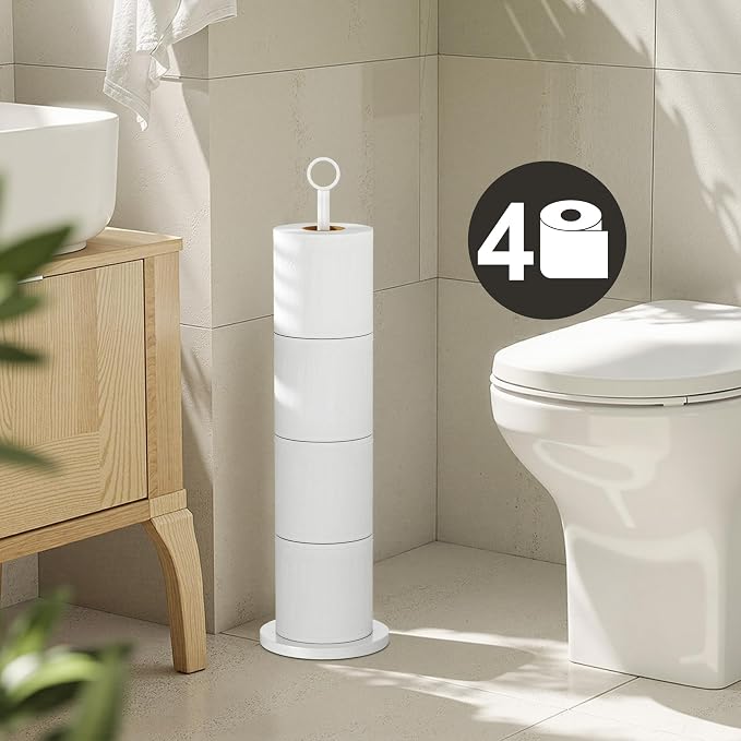 Toilet Paper Holder Stand Free Standing Rolls Storage,White | Modern Bathroom Toilet Paper Holder Stand, Stainless Steel, 4 Roll Storage, Freestanding Design, Space Saving, Easy Assembly