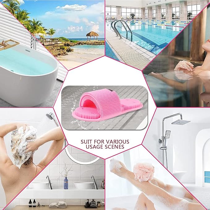 Shower Foot Scrubber - Soft Silicone Cleaner With Non-Slip Suction Cups, Exfoliating Dead Skin Massager Slipper to Improve Circulation & Soothe Tired Feet for Unisex Adults - 1pcs (Pink)