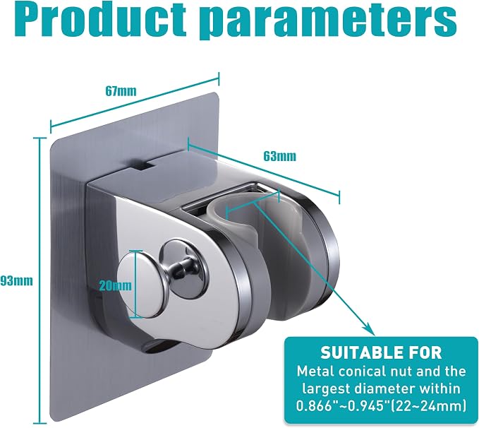 GwernKB Handheld Shower Head Holder with 2 Hanger Hooks,Strong Adhesive&Waterproof No Drilling Wall Mount Shower Bracket for RV and Kids&Elders,Install Any Height&Fix Firmly