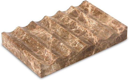 Luxury Marble Soap Dish Tray,Rectangle Stone Marble Soap Tray,Self Draining Soap Holder for Bathroom, Kitchen (Light Brown)