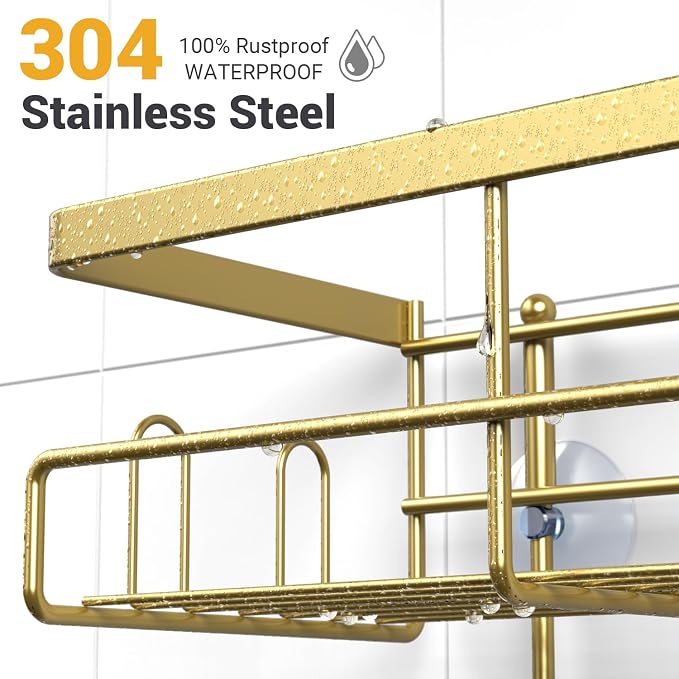 Hanging Shower Caddy Over Showerhead - Rustproof No Drill Shower Organizer | Includes Soap Holder and Hooks for Shampoo, Conditioner, and Bathroom Essentials with Quick Drainage Design