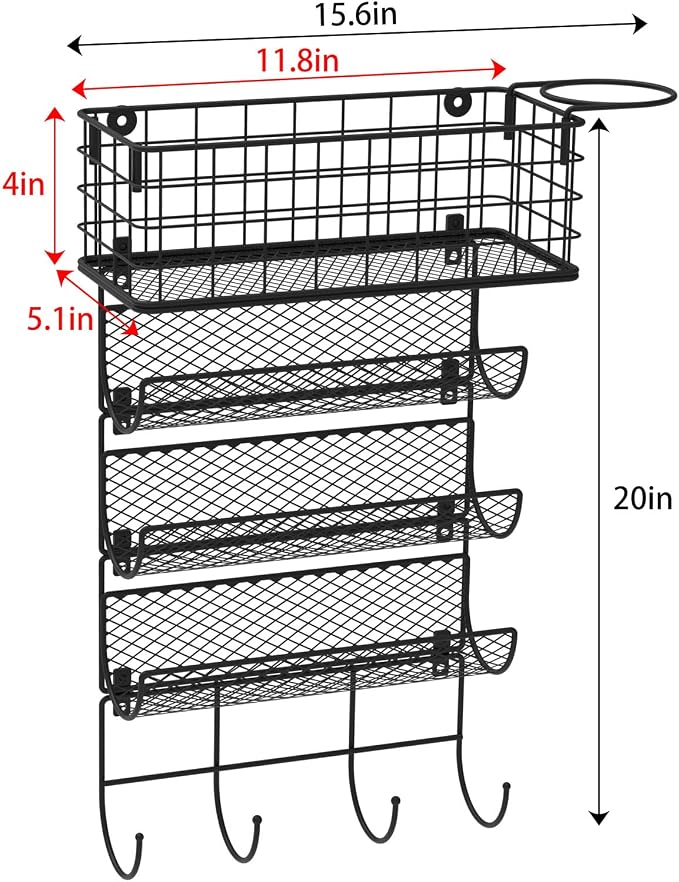 Wall-Mounted Hair Dryer Holder Styling Tool Organizer 4-Shelf Storage Wire Basket with Hook Heat Safe Rack for Hair-Straighteners,Curling Wands,Flat Iron,Perfume,Cabinet Door Bathroom Kitchen