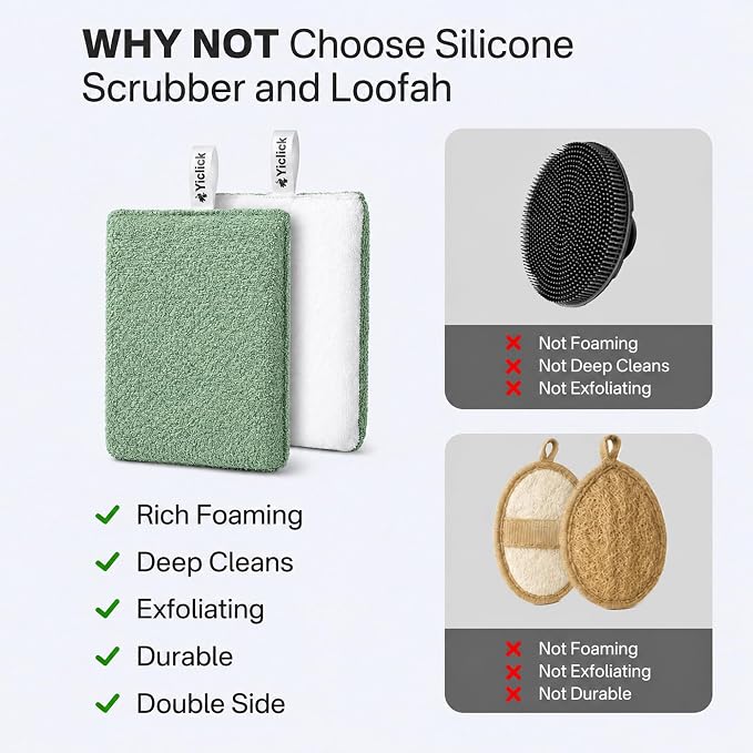 Exfoliating Body Scrubber (2 Pack), Body Scrubber Exfoliator, Exfoliating Sponge for Shower Bath, Shower Loofah Luffa Lufa with Handle for Men Women, Dead Skin Exfoliator for Body Scrub