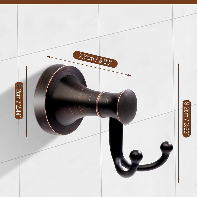 Bronze Towel Hooks, Bathroom Robe Hook Oil Rubbed, Heavy Duty Double Towel Hooks Bath Farmhouse Coat Clothes Hook Wall Mounted Rustic for Bathroom Kitchen Washroom