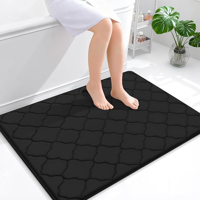 OLANLY Memory Foam Bath Mat Rug 40x32, Ultra Soft Bathroom Rugs, Black | Thick Absorbent Carpet, Non-Slip Backing, Machine Washable, for Bathroom Floor, Tub, Shower and Home Decor Accessories