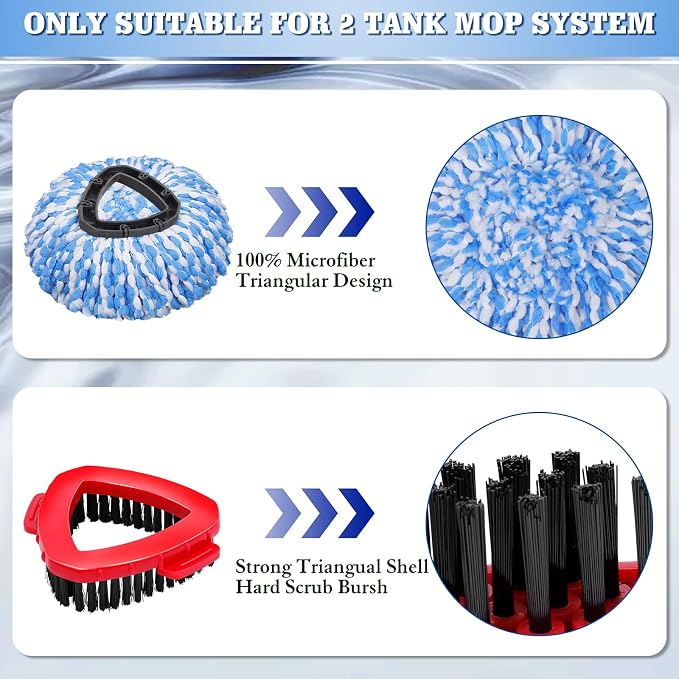 4 Packs Spin Mop Replacement Heads Compatible with Ocedar RinseClean 2-Tank System, 30-58" Mop Handle,Mop Scrub Brush and Base Combo Set,Mopping Refills Easy to Replace and Cleaning
