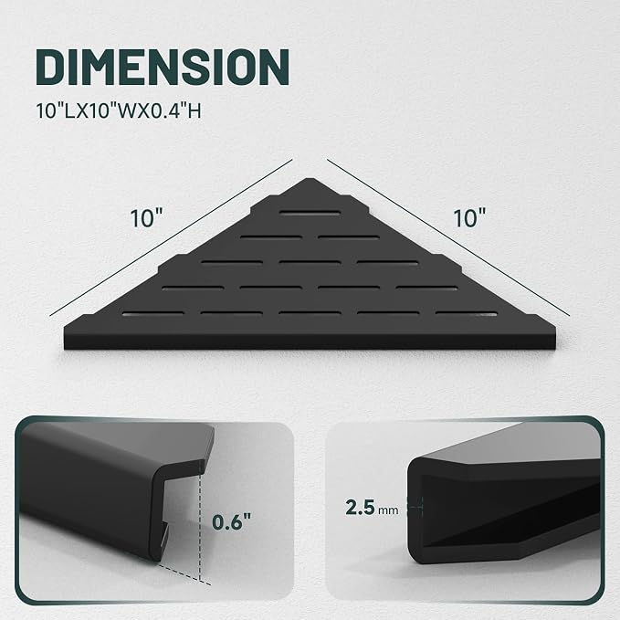 10" Corner Shower Shelf, 304 Stainless Steel Slot Design Bathroom Shower Shelf, Recessed Corner Shelves for Tiled Wall, Matte Black, 2 Pack