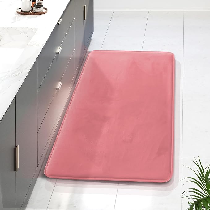 Clara Clark Bathroom Rugs, Velvet Memory Foam Bath Mat, Non-Slip Bath Rugs, Machine Wash, Dries Quickly, Ultra Soft Plush Bath Mats for Bathroom, 24 x 36, Coral Pink