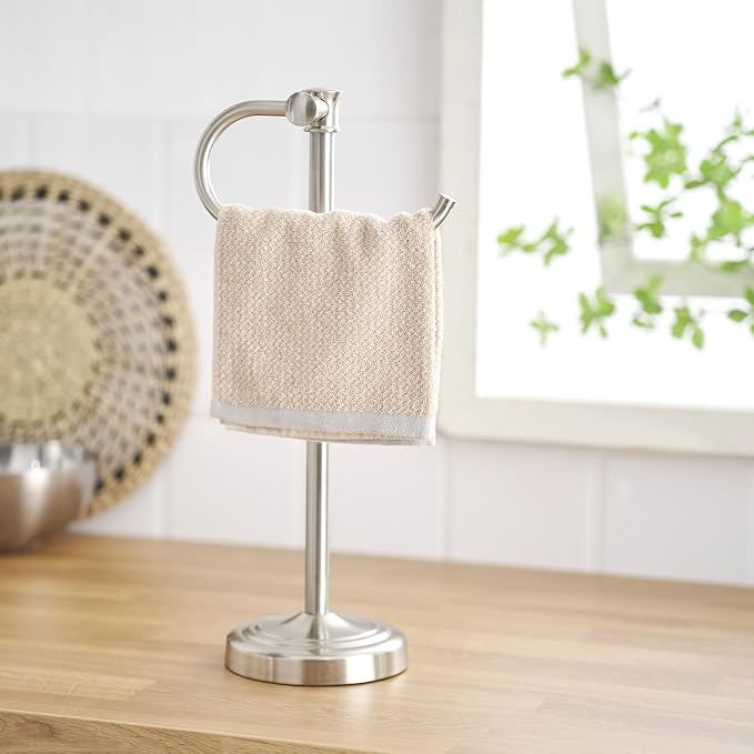 BESy 17 Inch Brushed Nickel Stand Towel Bar Hanger Hand Towel Bar Bathroom Vanity Countertop Towel Holder Free Standing Stainless Steel Towel Ring Hardware Accessories Towel Rack